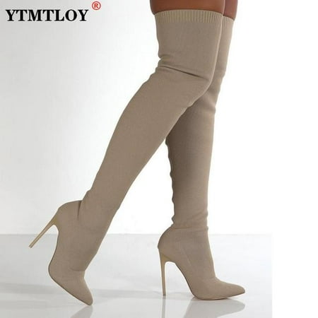 

Size 36-43 Women Over-the-knee Boots Pointed Toe Thin Heel Slip On Party Club Winter Ladies Footwear Zipper Sexy High Heels