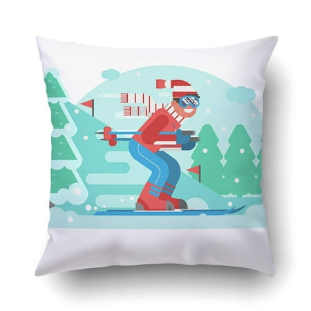 Classic Cross Country Ski - WOPOP Smiling Cross Country Skier Riding On Ski Track Snowy Winter Mountain Skiing Pillowcase Pillow Cushion Cover 20x20 inch