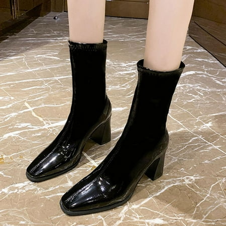 

Tdoqot Womens Martin Boots- High-Heels Fashion Christmas Gifts Chunky Heel Women s Mid Calf Boots Black 36