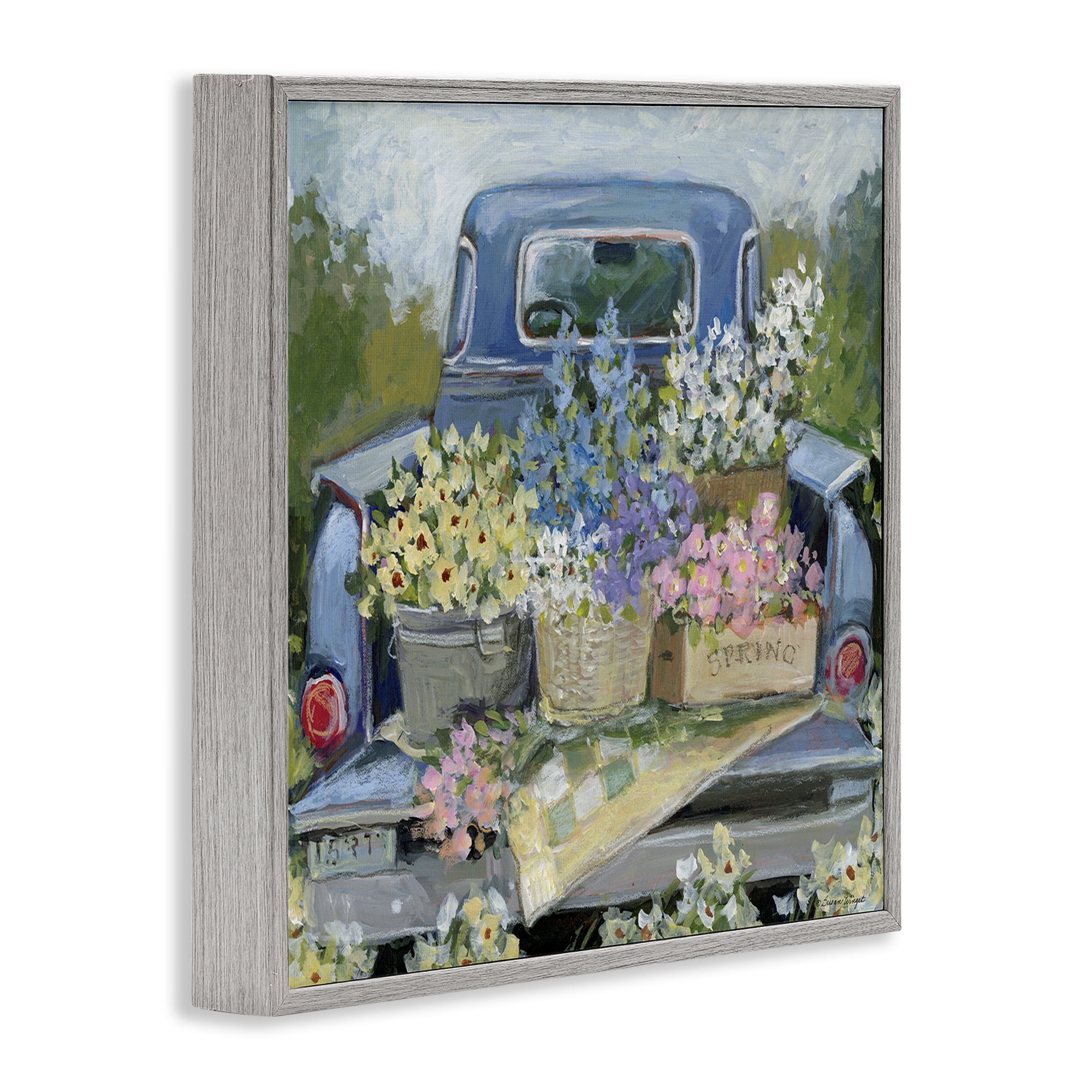 Stupell Industries Truck Bed with Flowers Gray Framed Giclee Art, design by Susan Winget