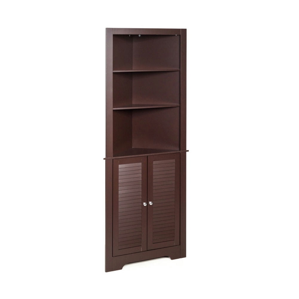 Finihen Storage Cabinet, Floor Cabinet, Free Standing Tall Bathroom Corner Storage Cabinet with 3 Shelves, for Bathroom, Living Room, Bedroom, Kitchen, Brown