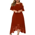 thumbnail image 1 of LSLJS Plus Size Women Sexy Ruffle Strapless Splicing Lace Splicing Short Sleeve Dresses, Plus Size Dress, 1 of 7