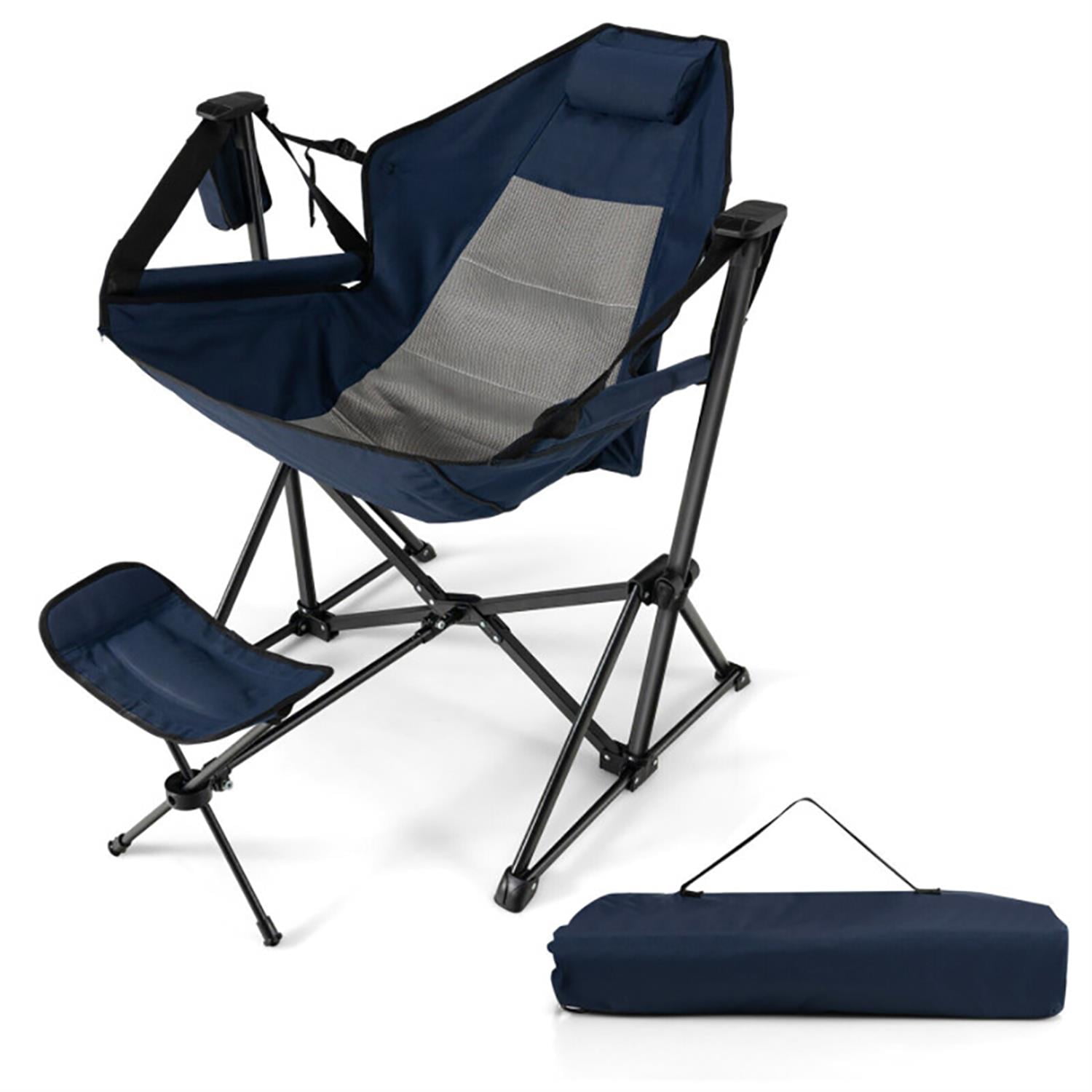Spaco Portable Camping Hammock Chair with Retractable Footrest and Carrying Bag, Outdoor Folding Patio Chair, Blue