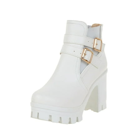 

Women Belt Buckle Fashion Boots Thick Shoes Fashion Ankle Boots Thick Heels Shoes Boots