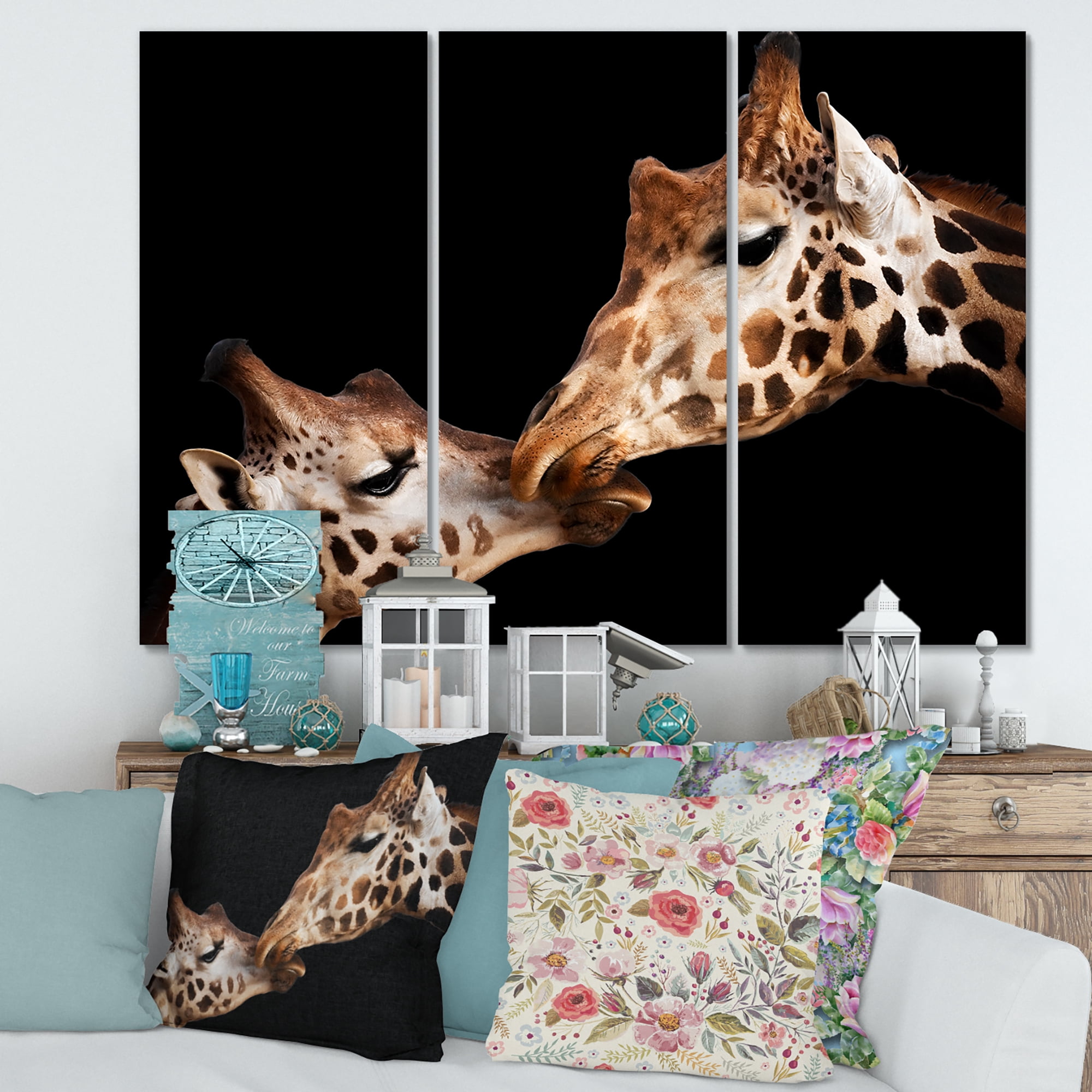 Close UP Of Two Giraffes Kissing II 28 in x 36 in Photography Canvas Art Print, by Designart