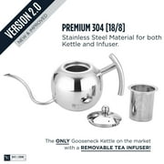 Premium Stainless Steel Pour Over Drip Coffee Tea Kettle - The Original Genie - Built-In Removable Tea Infusion For Tea Coffee Lovers - 1.1 L / 4 1/2 Cup