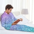 thumbnail image 6 of Salouo Multicolor Glitter Print Button-Front Long Sleeve Pajama Set for Men, Soft 2Pjs Men's Long Sleeve Sleepwear-Large, 6 of 7