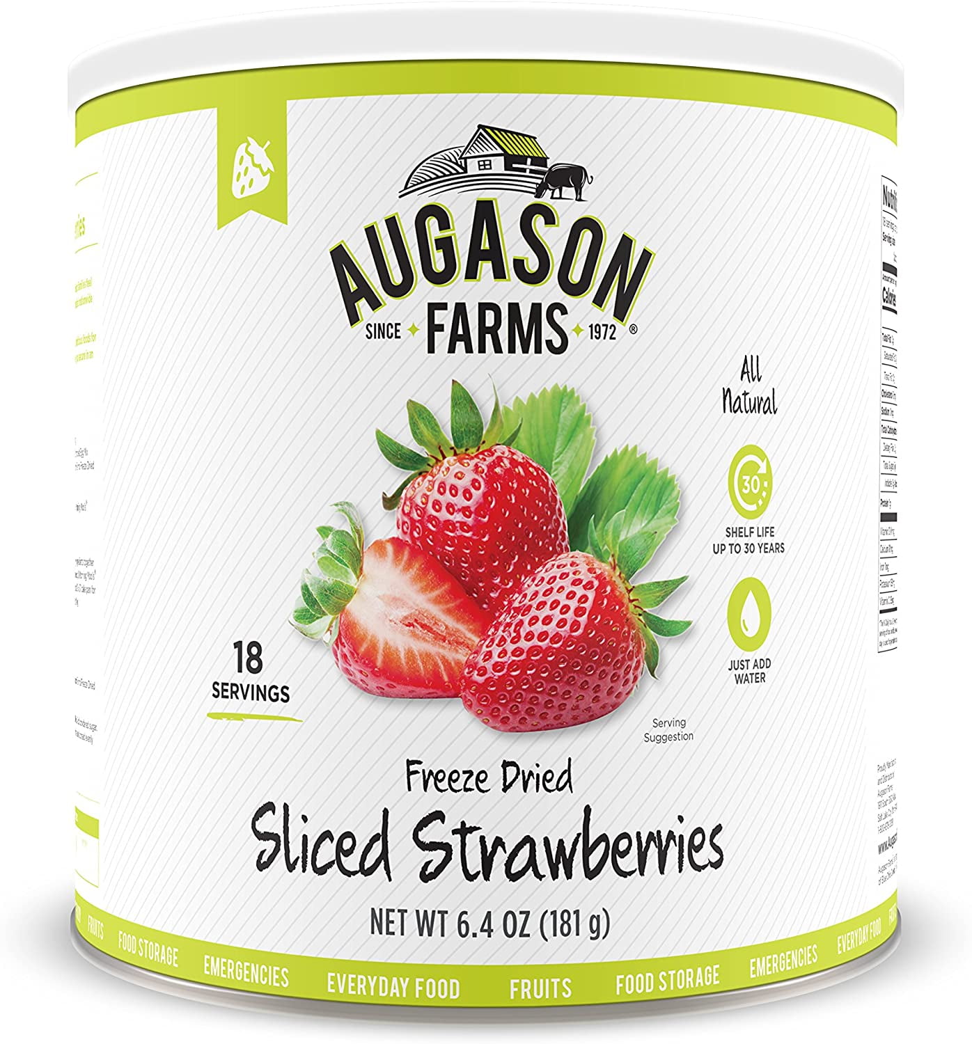 Augason Farms Freeze Dried Sliced Strawberries 6.4 oz