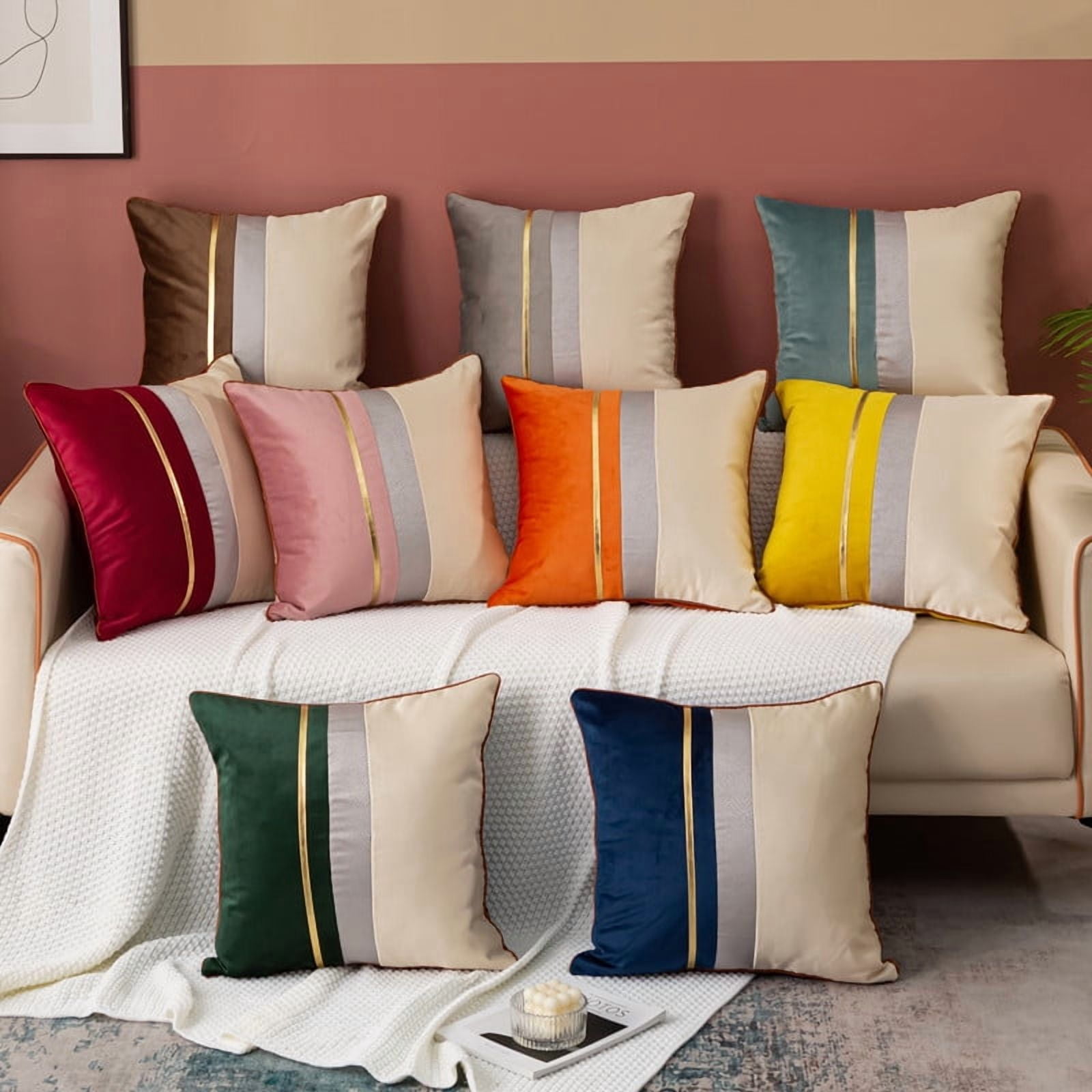 Polyester Decorative Throw Pillow Covers 18x18 Set of 2 for Sofa Bedroom Living Room, Stylish Soft Couch Pillow Covers for Home Decor,Yellow