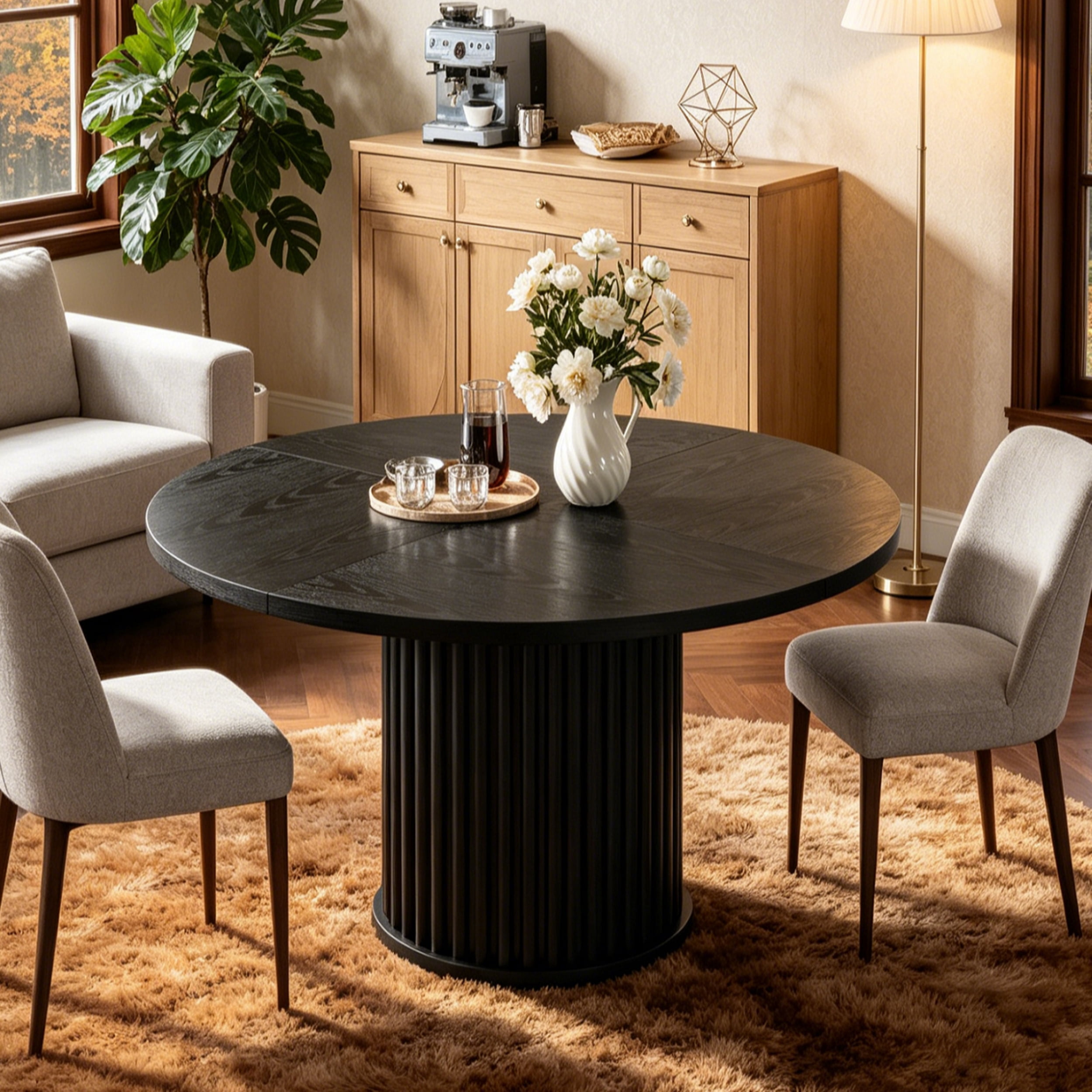 Fnova 47.24" Round Dining Table, Wood Coffee Table for 4 People, Modern Farmhouse Kitchen Table for Dining Room (Chairs Not Included)
