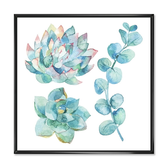 Designart 'Succulents and Eucalyptus Leaves' Traditional Framed Canvas Wall Art Print
