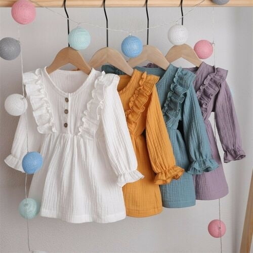 Nituyy Newborn Kid Baby Girl Long Sleeve Dress Lace Ruffle Party Princess Tutu Dress Clothes Purple 31cmx25cmx5cm