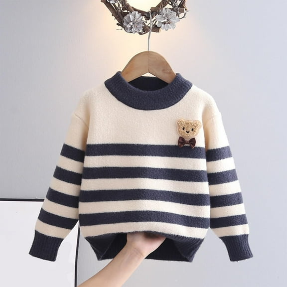 NAISIBABY Little and Big Boys Sweater(3-12T), Cute Striped Crew Neck Long Sleeve Fall Winter Fashion Knitted Sweater Navy 10T