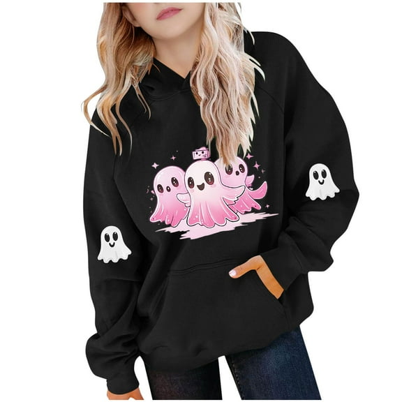 Makaor Toddler Boy Girls Hoodie Halloween Pullover Sweatshirts Ghost Long Sleeve Coats Fleece Clothes Pockets