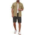thumbnail image 2 of INSPIRE CHIC Men's Fishing Shirt Summer Short Sleeve Solid Hiking Cargo Shirts M Khaki, 2 of 5