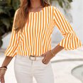 thumbnail image 5 of Summer Akafmk 3/4 Sleeve Shirts for Women,Summer Womens Striped Bell Sleeve Top,Casual Oversize Round-Neck Hooded Striped Knit T-shirt Tank Top, 5 of 5