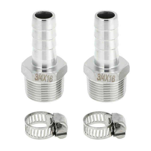 Accesorios de manguera de acero inoxidable 304 Unique Bargains 5/8" OD 3/4" BSPT Conector recto de espiga macho para aire, agua, aceite, gas, combustible, 1 juego tono plateado