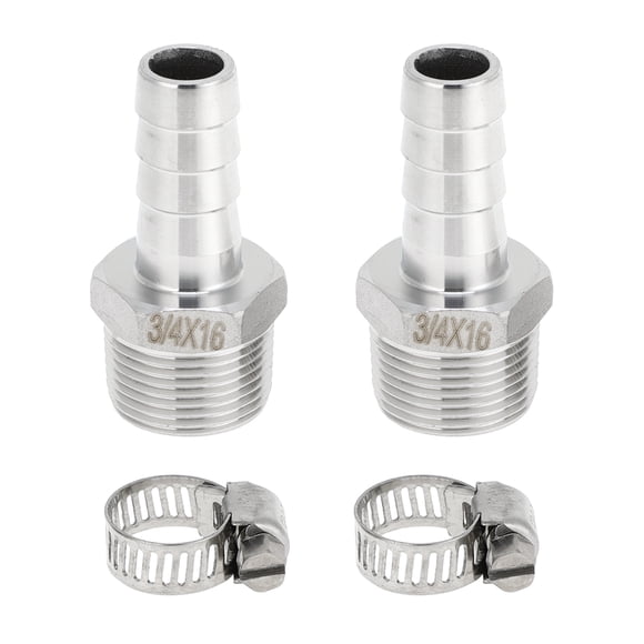 Accesorios de manguera de acero inoxidable 304 Unique Bargains 5/8" OD 3/4" BSPT Conector recto de espiga macho para aire, agua, aceite, gas, combustible, 1 juego tono plateado
