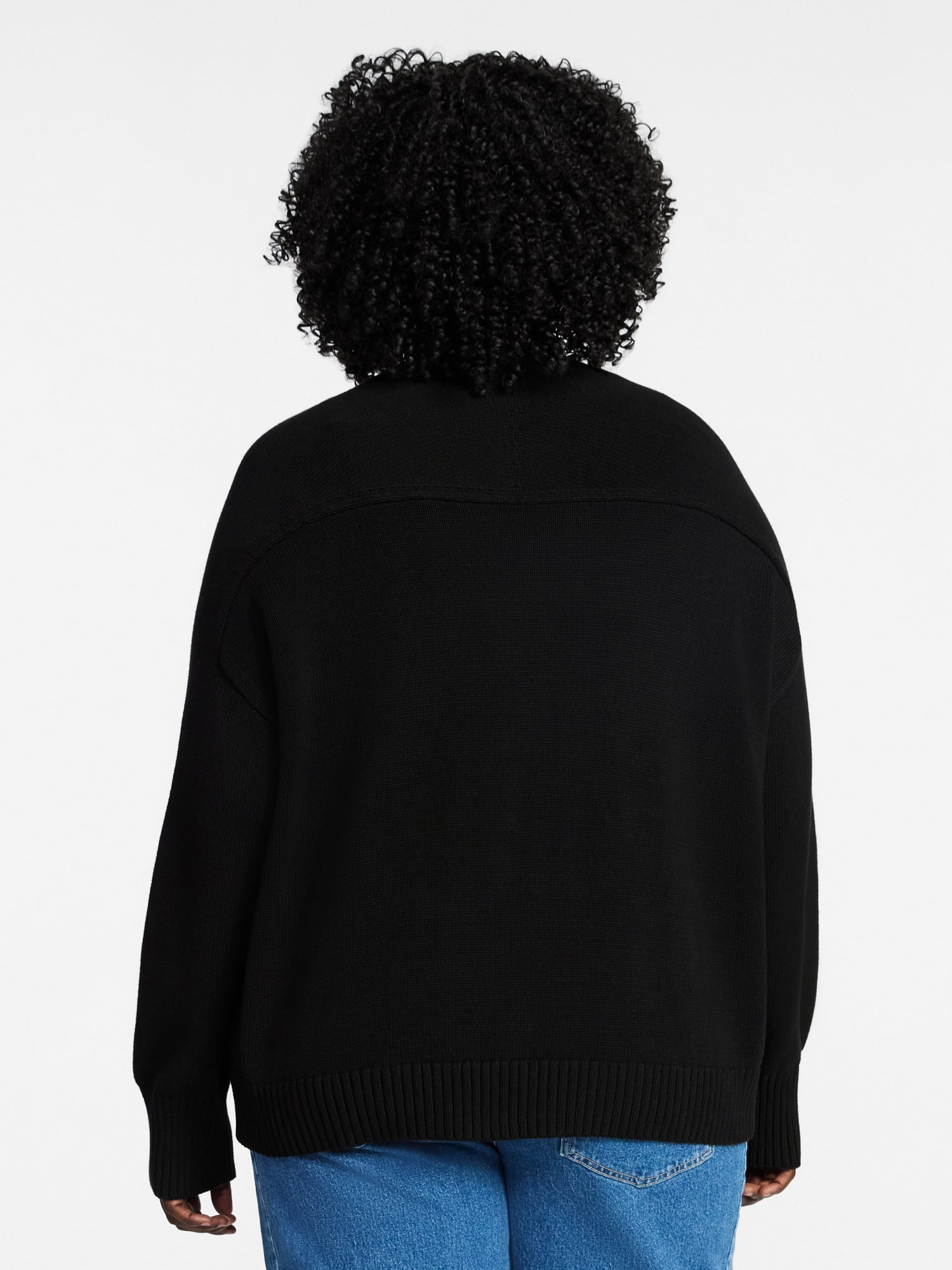 Terra & Sky Women's Plus Size Boyfriend Cardigan with Long Sleeves, Midweight, Size 0X-5X