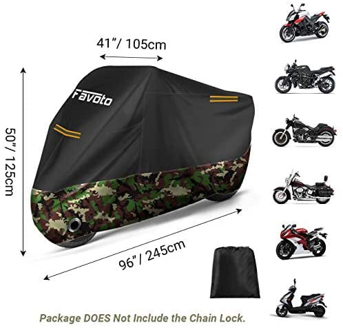 Motorcycle Rain Cover,96.5 x 41x 50 inch Motorcycle Cover Yamaha Honda All Season 210D Waterproof Motorbike Covers with Lock Holes & Storage Bag Fits Up To 96.5 Motors Suzuki For Harley 