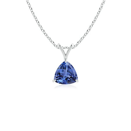 14k Tanzanite Jewelry Set - Claw-Set Trillion Tanzanite V-Bale Pendant in 14K White Gold (5mm Tanzanite) - SP0751T-WG-AA-5