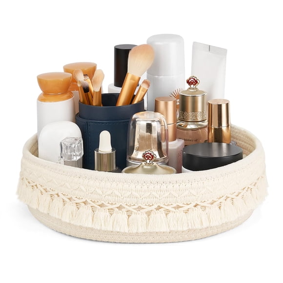 Cesta tejida Mkono Macramé con soporte para perfume y maquillaje