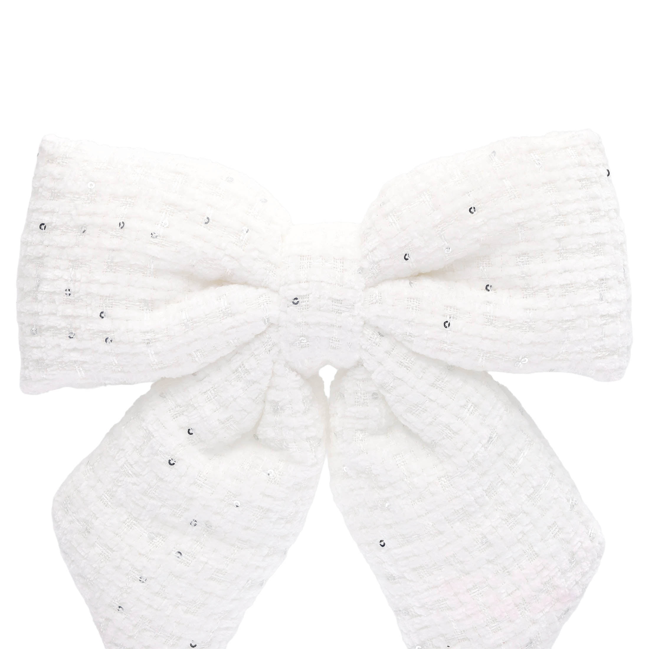 My Texas House White Tweed Decorative Christmas Bow, 10"
