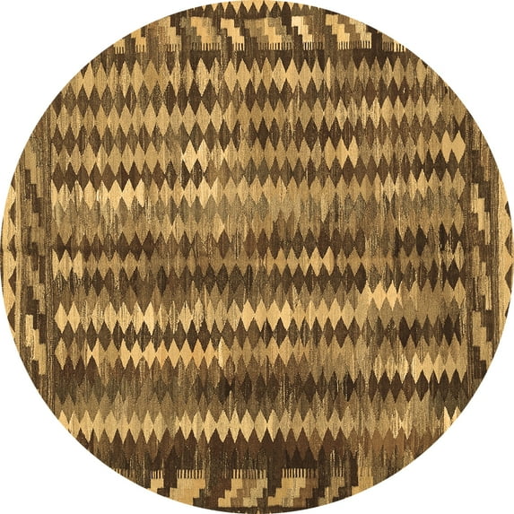 Ahgly Company Indoor Round Abstract Brown Contemporary Area Rugs, 5' Round