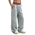 thumbnail image 5 of Hvogkswy Wide Leg Sweatpants Women Elastic Drawstring High Waisted Pants Plaid Lining Casual Workout Jogging Pants with Pockets, 5 of 8