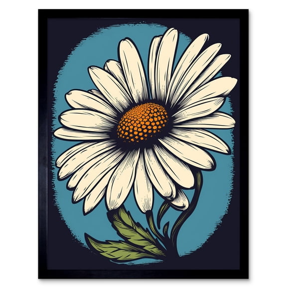 A Single Daisy Flower Bloom Bold Rockabilly Americana 50s Art Print Framed Poster Wall Decor 12x16 inch