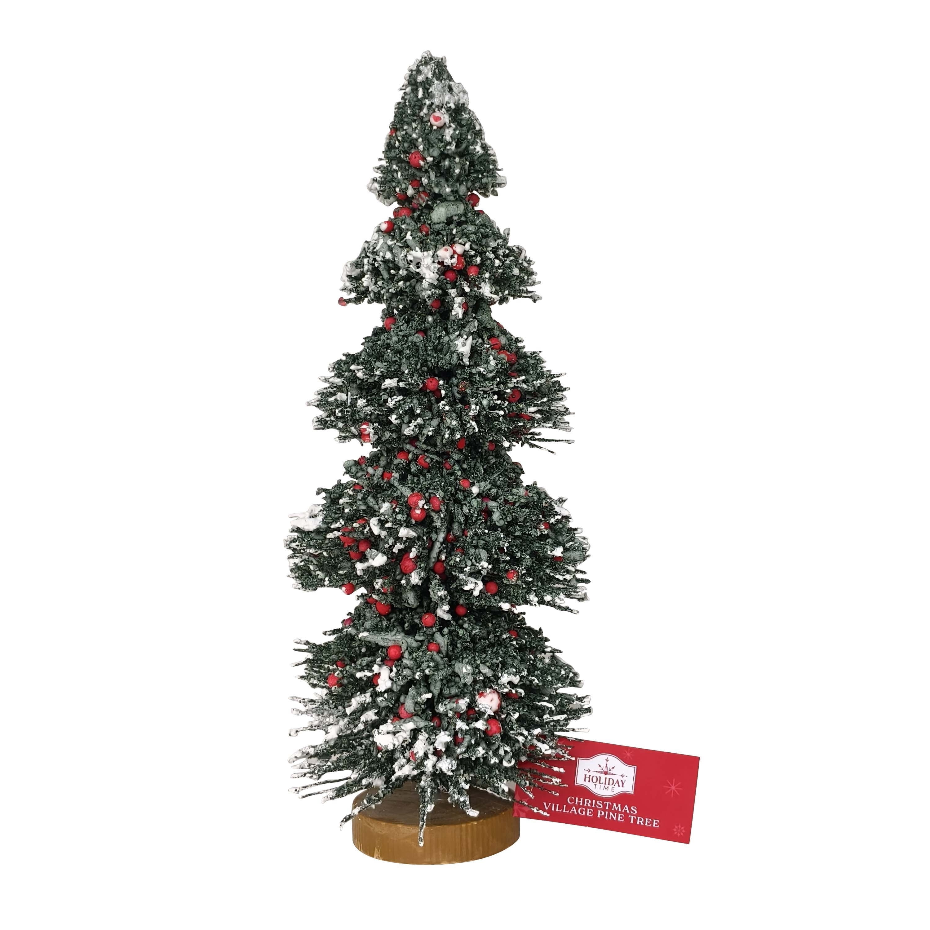 Christmas Village Snow and Berry Pine Tree, Multicolor, Multicolor, 9", by Holiday Time