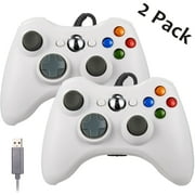 Miadore Controller for Xbox 360, Wired USB Controller Gamepad Joystick Compatible with PC/Xbox 360 & Slim/Windows7 8 10(2 Pack, White)