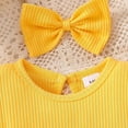 thumbnail image 6 of Cowsor Baby Girls Long Sleeve Round Neck Dress Set Daisy Print Delicate Trim Bow Decor 2 Piece Outfit with Headband for 6 Months to 3 Years Old Fall Winter Wear, 6 of 7