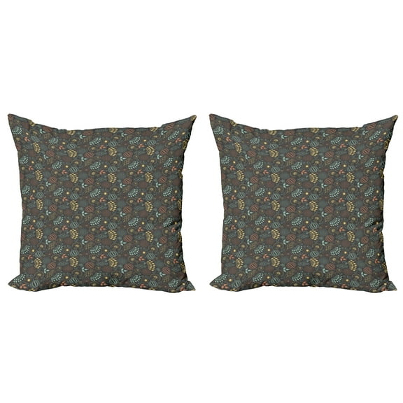 Ambesonne Botanical Throw Pillow Cover 2 Pack, Outline Drawn Berry, 16", Multicolor