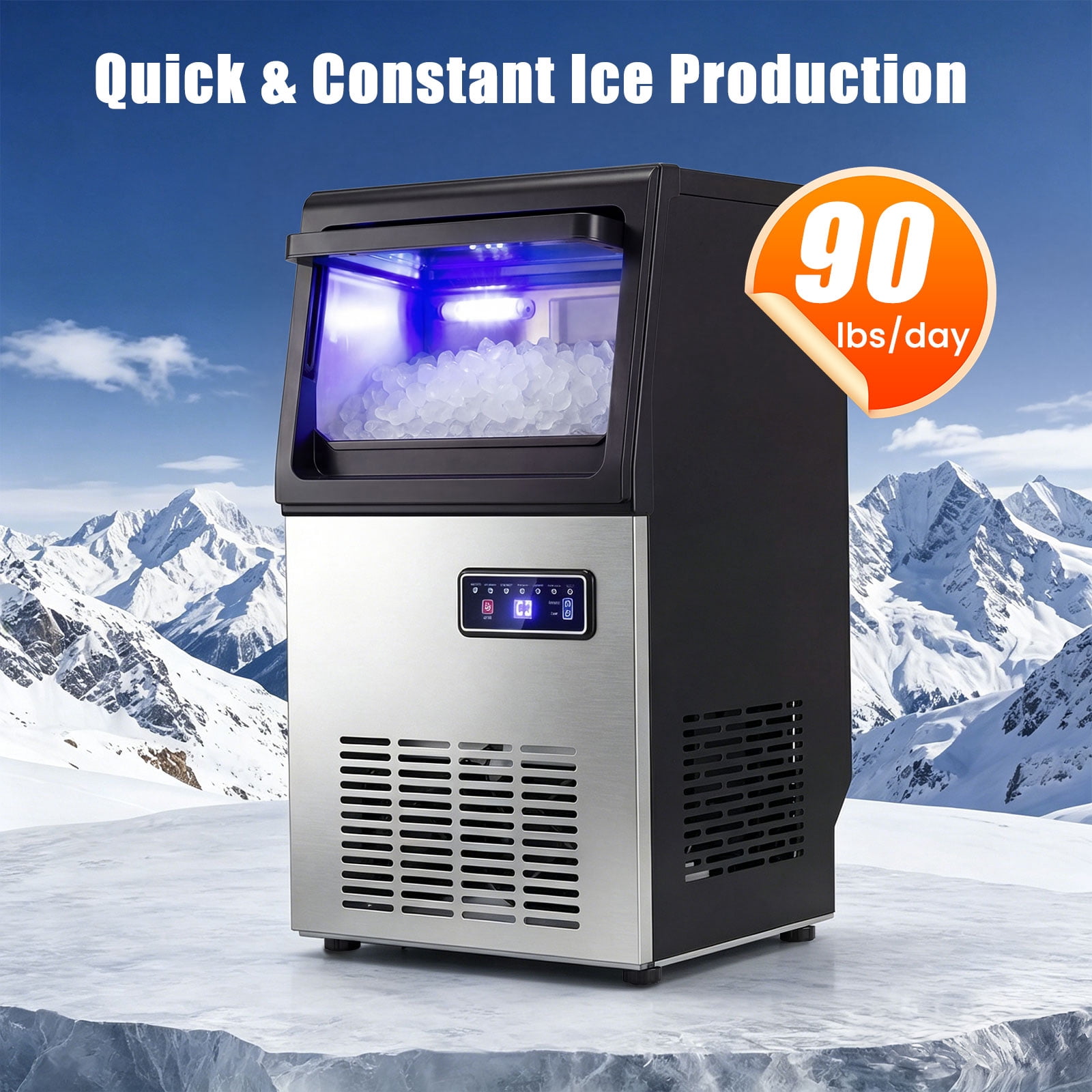 Costway Commercial Nugget Ice Maker, 90 LBS/24H Freestanding Undercounter Ice Machine