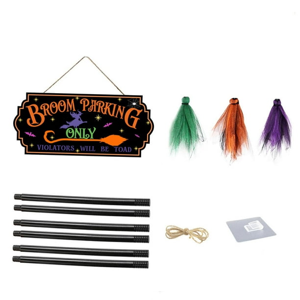 Letrero de estacionamiento con escoba de bruja para colgar en la pared, regalo para fiesta, decoración del hogar, placa de madera SOLO verde