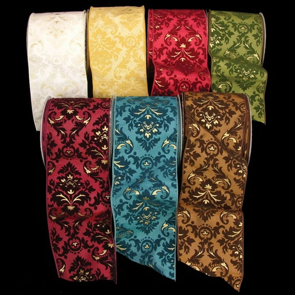 The Ribbon People Elegant Green "Marakesh" Print Wired Craft Ribbon 4" x 20 Yards