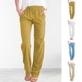 thumbnail image 3 of Women's Wide Leg  Pants Loose Linen Drawstring Cropped Pants Trousers  M Apricot, 3 of 6