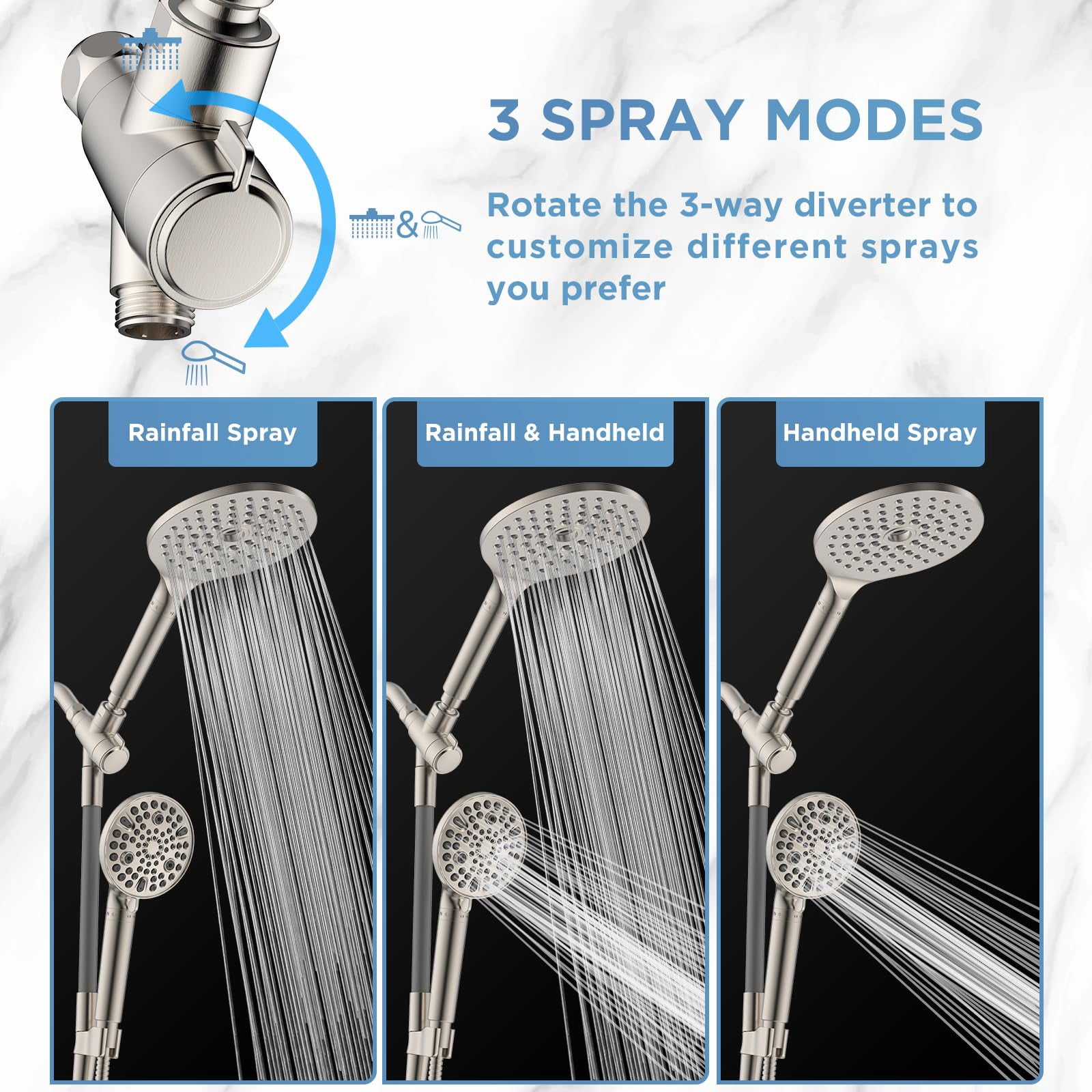 Dual Filtered Rain Shower Head Combo  High Handheld With Adjustable Bar - Rainfall And Showerhead Filter For Hard Water Removes Chlorine(brushed Nickel)