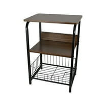 22" Black Metal and Brown Top Side Table