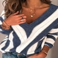 thumbnail image 2 of Pulls pour Femmes Décontractés à Manches Longues Col en V Rayé Pull Tricoté d'Automne, 2 of 6