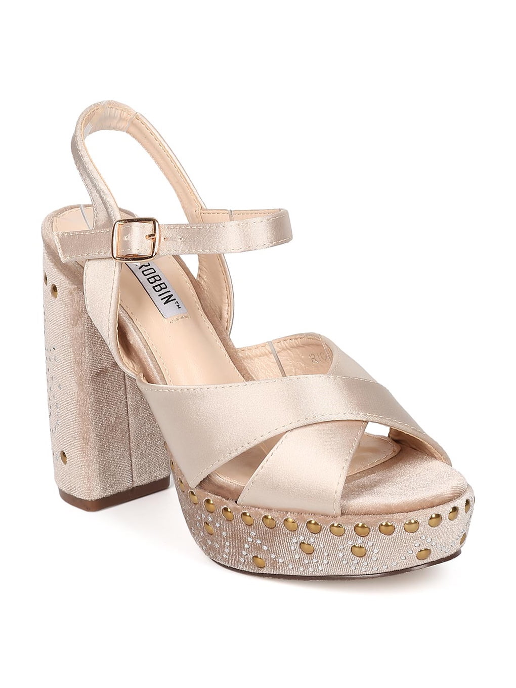 New Women Cape Robbin Rio2 Studded Rhinestone Platform Block Heel