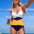 thumbnail image 5 of Yammkia Tummy Control One Piece Swimsuit Women One Piece Tummy Control Swimsuit Ribbed Color Block Bathing Suits Backless High Neck Swim Suit(Yellow,XL), 5 of 5