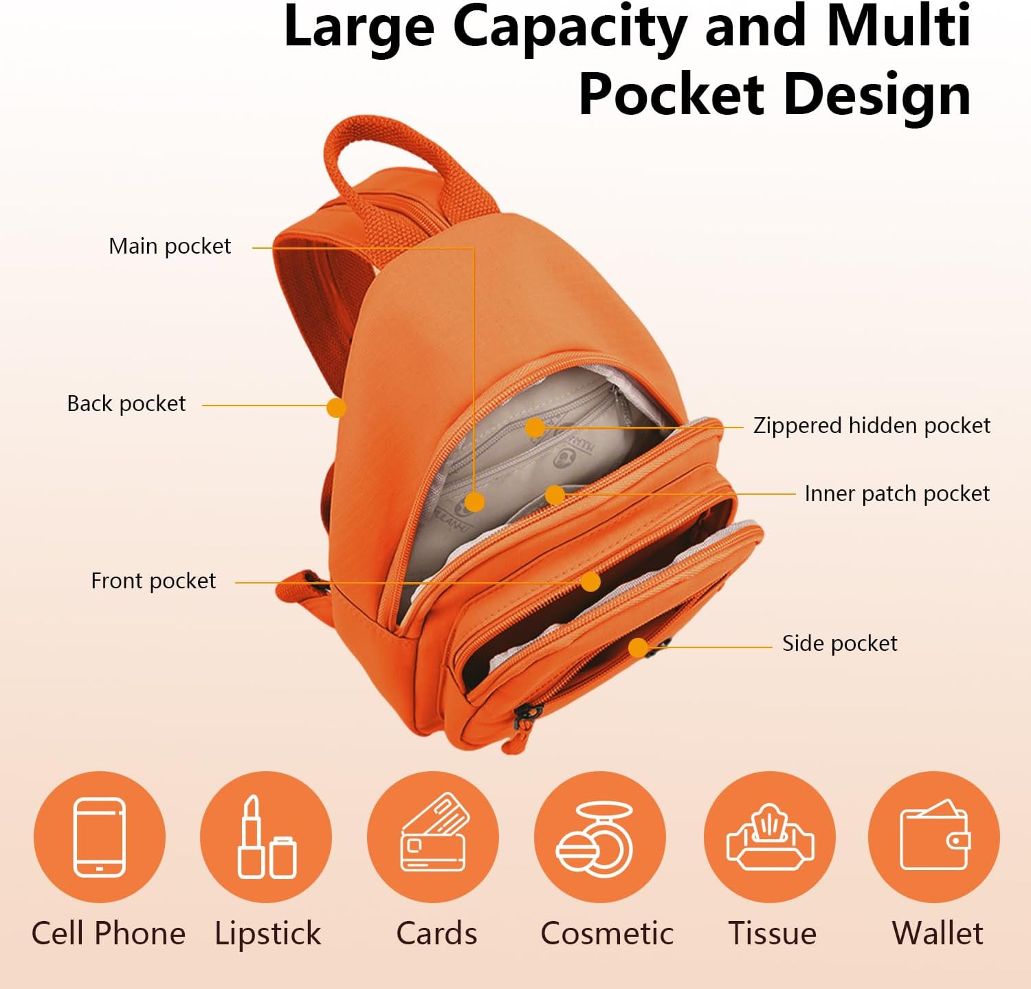 Crossbody Bag for Women, Multi-Pocket Waterproof Shoulder Carry Bag, Sling Bag Backpack for Travel/Outdoor/Hiking/Daily Use