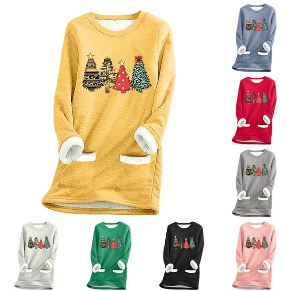 Luvior Christmas Sweatshirt for Women Crewneck Sequin Tree Sweater Sweatshirts Colorful Graphic Shirt Xmas Holiday Party