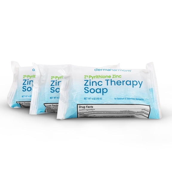 DermaHarmony 2% Pyrithione Zinc (ZnP) Bar Soap - 4 oz (3 Bars) for Seborrheic Dermatitis and Dandruff