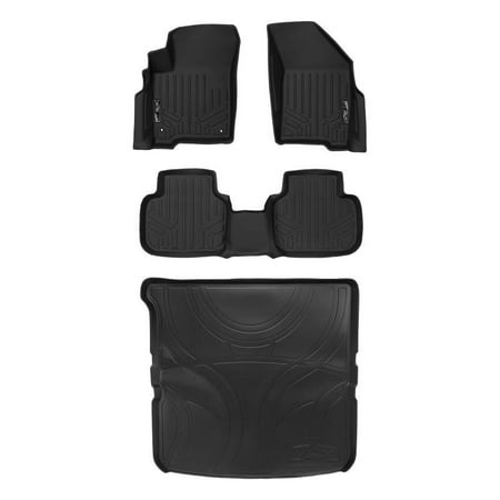 Dodge Journey Cargo Cover Maxliner 2012-2018 Dodge Journey With 1st Row Dual Hooks Floor Mats 2 Rows Maxtray Cargo Liner Behind 2nd Row Set Black A0198/B0198/D0198 ()
