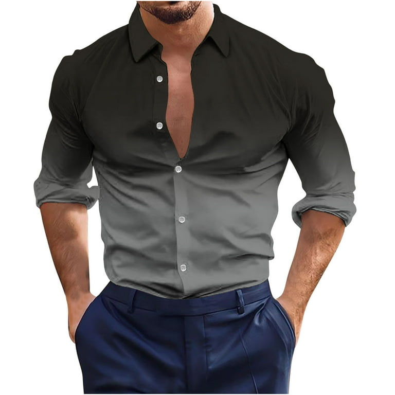APEXFWDT Men's Long Sleeve Dress Shirts Gradient Formal Business Shirt Tops  Casual Button Down Solid Shirt,Regular&Big and Tall - Walmart.com
