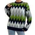 thumbnail image 2 of Suéter de cuello redondo para mujer, jersey de cuello redondo con bloques de color, suéter holgado de manga larga de punto grueso, blusa para mujer, 2 of 7