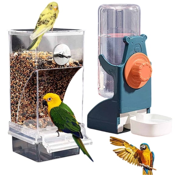 Automatic No-Mess Bird Cage Feeder & Water Dispenser Set – Acrylic Accessories for Small/Medium Birds (Parrots, Finches)